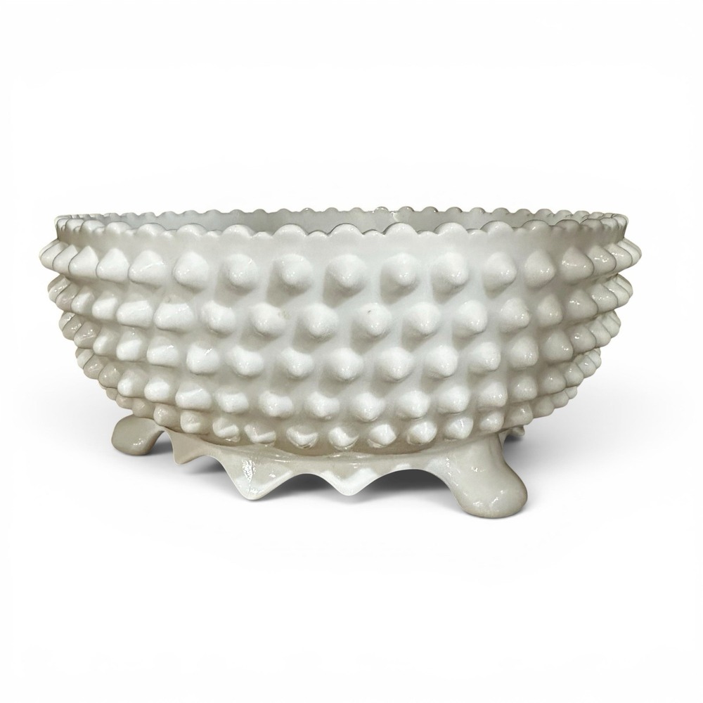 Fenton Milk Glass Hobnail 3 Toed Footed Bowl Candy Dish White 8" Wide Vintage - Picture 8 of 8